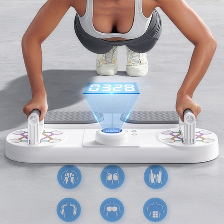 Deska do ćwiczeń mięśni brzucha i pompek z licznikiem HMS DBP03 biało - szara