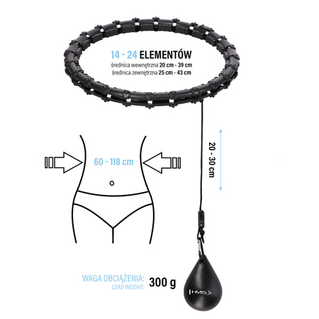 Hula hop z wypustkami i obciążnikiem HMS HHW02 czarny