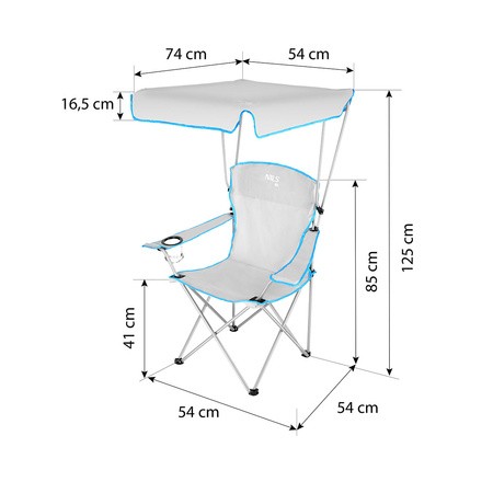 Krzesło turystyczne składane z daszkiem NILS NC3087 szare
