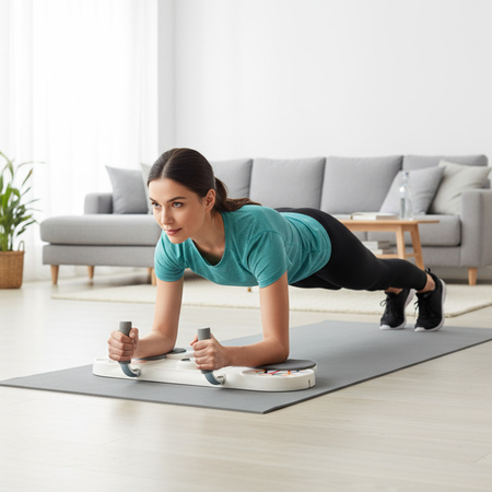 Deska do ćwiczeń mięśni brzucha i pompek z licznikiem HMS DBP03 biało - szara