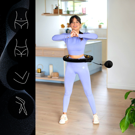 Zestaw hula hop magnetyczny z licznikiem + pas wyszczuplający HMS HHM13 black gold