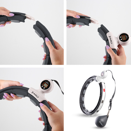 Hula hop z magnesem, obciążnikiem i licznikiem HMS HHM15 czarno - biały