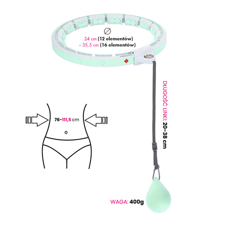 Hula hop z wypustkami, obciążnikiem i licznikiem HMS HHW06 zielony