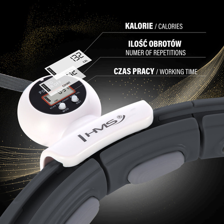 Hula hop z magnesem, obciążnikiem i licznikiem HMS HHM15 czarno - biały