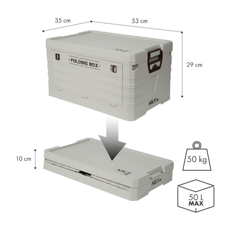 Składana skrzynia kempingowa z pokrywą NILS CAMP NCB4004 50L