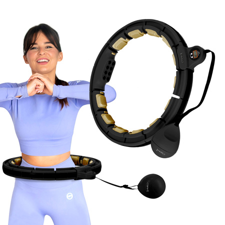 Zestaw hula hop magnetyczny z licznikiem + pas wyszczuplający HMS HHM13 black gold