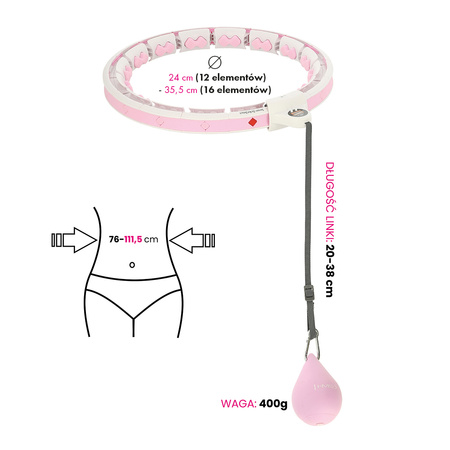 Hula hop z wypustkami, obciążnikiem i licznikiem HMS HHW06 różowy