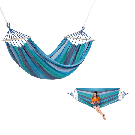 Hamak z drewnianą belka NILS CAMP NC9004 niebieski-ciemnoniebieski