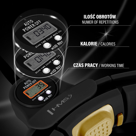 Zestaw hula hop magnetyczny z licznikiem + pas wyszczuplający HMS HHM13 black gold