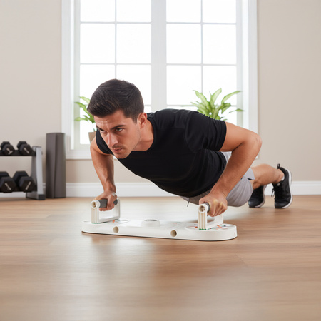 Deska do ćwiczeń mięśni brzucha i pompek z licznikiem HMS DBP03 biało - szara