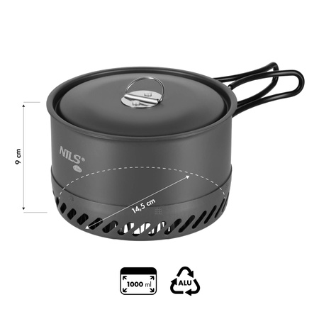 Garnek turystyczny z radiatorem aluminiowy z pokrywą NILS CAMP NC4203 1000 ml