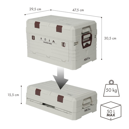 Składana skrzynia kempingowa z pokrywą NILS CAMP NCB4003 50L