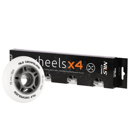 Zestaw kółek do rolek PU 76 mm 82A NILS EXTREME białe matowe